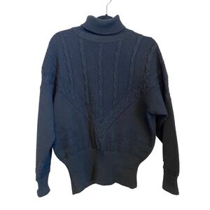 Bogner Black Cable Knit Turtleneck Sweater Wool Blend Vintage Womens Medium